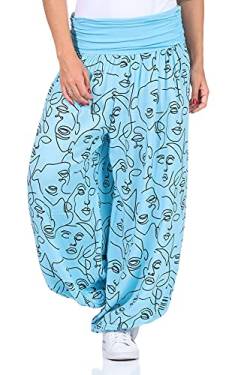 ZARMEXX Damen Haremshose Pumphose Aladinhose Pluderhose Yoga Freizeithose Sommerhose (hellblau-face, 36-42) von ZARMEXX