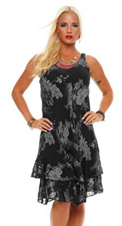 ZARMEXX Damen Sommerkleid Knielang ärmelloses Baumwoll Kleid Strandkleid V-Ausschnitt floraler All-Over Print (schwarz, Gr.38-42) von ZARMEXX