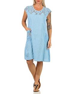 ZARMEXX Damen Sommerkleid mit Spitze unifarbenes Baumwollkleid Casual Basic (Jeansblau) von ZARMEXX