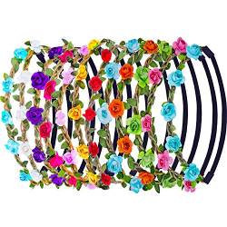 ZARRS Blumen Stirnbänder,12er Pack Stirnband Kopfband mit Justierbaren Elastischen Band Farbig Haarband Damen Mädchen für Party Hochzeit Strand von ZARRS