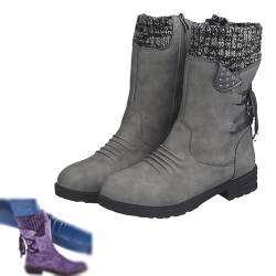 ZARUX Heccie-Stiefel, wasserdichte Snowy-Stiefel mit mittlerer Wade und Reißverschluss, breite Damen-Winterstiefel mit mittlerer Wade, Schnürstiefel für Damen. (gray,38) von ZARUX