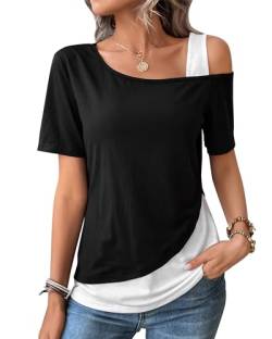 ZASFOU Damen Sommer Kurzarm Tops Off Shoulder T Shirt Locker Shirts Lässig Tunika Bluse Oberteile Geschenk für Frauen von ZASFOU