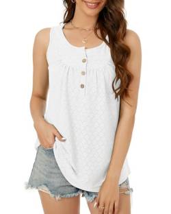 ZASFOU Damen Sommer Tank Top Ärmellose Tshirt Oberteile Knopfleiste Tunika Tops Lässig Bluse Shirt Geschenk für Frauen von ZASFOU