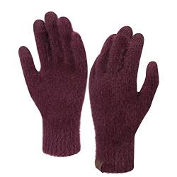 ZASFOU Damen Winter Touchscreen Handschuhe Nerzsamtimitat Elastische Warme Winterhandschuhe für kaltes Wetter,Weinrot von ZASFOU