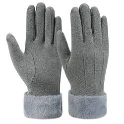 ZASFOU Damen Winter Touchscreen Handschuhe mit fleece gefütterte Warme Kaschmir winterhandschuhe für Kaltes Wetter,Grau,L von ZASFOU