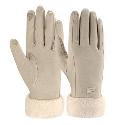 ZASFOU Damen Winter Warm Touchscreen Handschuhe mit Fleece Gefütterte Strick winterhandschuhe für Kaltes Wetter,Beige,L von ZASFOU