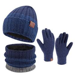 ZASFOU Herren Winter Beanie Mütze Schal Touchscreen Handschuhe Set Warme Wintermütze Strickmütze Loop Schal Schlauchschal Winterhandschuhe Weihnachten Geschenk für Männer von ZASFOU