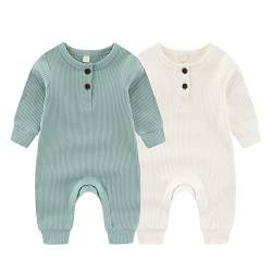 ZAV Solid Unisex Neugeborene Baby Jungen Mädchen Strampler 2er Pack Langarm Jumpsuits Säuglingskleidung Outfits., 0-3 Monate, Style 08 von ZAV