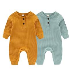 ZAV Solid Unisex Neugeborene Baby Jungen Mädchen Strampler 2er Pack Langarm Jumpsuits Säuglingskleidung Outfits. von ZAV