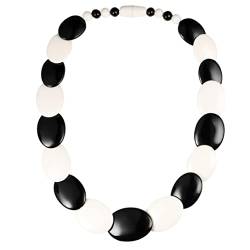 ZAVANA 60 cm weiße und schwarze Statement-Halskette für Damen, handgefertigte Boho Chic Chunky Halskette für Frauen in schwarz-weiß, eleganter Bohemian Modeschmuck von ZAVANA
