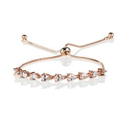 ZAVANA Verstellbare Armbänder für Damen. Roségold Armband für Frauen mit birnenförmigen Zirkonia-Steinen. Roségold Armband für Damen mit verstellbarem Perlenverschluss. von ZAVANA