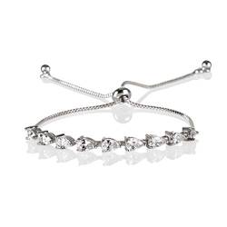 ZAVANA Verstellbare Armbänder für Damen. Silberarmband für Frauen mit birnenförmigen Zirkonia-Steinen. Silber Armband für Damen mit verstellbarem Perlenverschluss. von ZAVANA