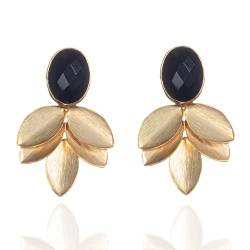 Zavana Große Statement-Ohrringe für Frauen mit natürlichen Schwarz Edelsteinen, Baumelnde Blätter-Ohrringe für Damen, handgefertigte Schwarz Ohrringe, Modeschmuck für Frauen von ZAVANA