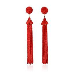 Zavana Lange Quasten-Ohrringe für Damen, lange rote Ohrringe für Frauen mit roten Perlen, handgefertigte Boho Chic Ohrhänger, Long Tassel Ohrringe für Frauen, Modeschmuck für Frauen von ZAVANA