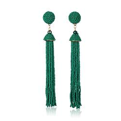 Zavana Long Tassel Ohrringe für Frauen, Grüne Ohrringe für Damen, lange hängende Ohrringe mit Grünen Perlen, handgemachte Boho Chic Hänge-Ohrringe, Modeschmuck für Frauen von ZAVANA