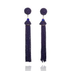 Zavana Long Tassel Ohrringe für Frauen, marineblaue Ohrringe für Damen, lange hängende Ohrringe mit blauen Perlen, handgemachte Boho Chic Hänge-Ohrringe, Modeschmuck für Frauen von ZAVANA