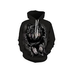 ZAVAYA Herren Lange Ärmel Sweatshirts 3D Tier Wolf Gemustert Hoodies Unisex Beiläufig Zur Seite Fahren Mit Kanga-Tasche (Color : Hoodie, Size : 4XL) von ZAVAYA