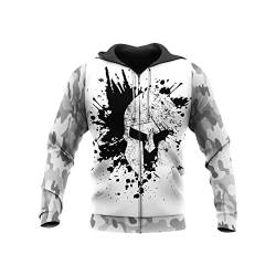 ZAVAYA Herren Spartan Helm 3D Gedruckter Krieger Hoodie, Vintage Totem Graffiti Langarm Pullover Hoodie Sweatshirt (Color : Zip Hoodie 1, Size : XL) von ZAVAYA