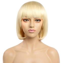 Blonde Bob-Perücke, Echthaar, 613-Lace-Front-Perücke, vorgezupft, mit feinem Haar, 150% Dichte, für Frauen(gold,8in-20cm) von ZBYXPP