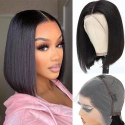 Bob Lace Front Wig Human Hair, volle Frontal-Bob-Perücke, 13 x 4 Spitze, 200% Dichte, kurze HD-Frontal-Perücke ohne Kleber(#NC,14inch(35cm)) von ZBYXPP