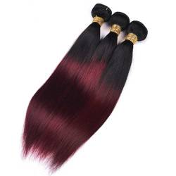 Burgunderrote Bundles aus Echthaar, Ombre 1b/99j, glatt, 3 Bundles, reines Remy-Haar, für Frauen(99J,12inch/30cm) von ZBYXPP