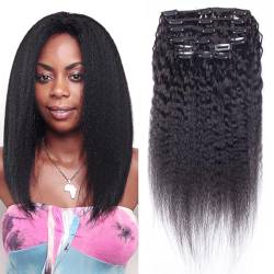 Clip-in-Echthaarverlängerung, 7 Stück, verworren, glatt, 70 g, Vollkopf-Remy-Haar für Frauen, natürliches Schwarz(Black, 12"-30cm) von ZBYXPP