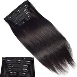 Clip-in-Echthaarverlängerungen, 6 Stück, natürliche schwarze Spitze, glatt, langes, weiches, seidiges Haar für Frauen(Black,20in-51cm) von ZBYXPP