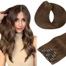 Clip-in-Echthaarverlängerungen, 7 Stück, dickes, glattes Haar, Clip-on-Echthaarverlängerung, Remy-Haar, 100 g(4#,12in-30cm) von ZBYXPP