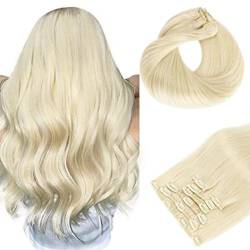 Clip-in-Echthaarverlängerungen, 7 Stück, dickes, glattes Haar, Clip-on-Echthaarverlängerung, Remy-Haar, 100 g(60#,24in-60cm) von ZBYXPP