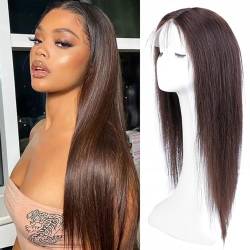 Echthaar Perücke Lace Front Wig, 4 x 4 HD-Lace-Front-Echthaar-Perücke, klebefrei, vorgezupft, natürliche Farbe(Brown,30inch(75cm)) von ZBYXPP