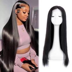 Echthaar Perücke Lace Front Wig, HD-Echthaar, vorgezupft, 180 Dichte, 4 x 4 transparente Lace-Front-Perücken für Frauen(Black,16inch(40cm)) von ZBYXPP