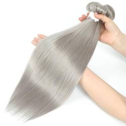 Echthaar-Spitzenverschluss, 1 Stück Haar 10A Splittergraues Haarwebbündel für Frauen(Gray,30in-76cm) von ZBYXPP