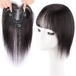 Echthaar-Topper für Frauen, 10 x 12 cm, Clip-in-Haarteil für glattes Haar, gegen Haarausfall, dünner werdendes Haar(Black,Hair 25cm) von ZBYXPP