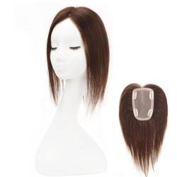 Echthaar-Topper für Frauen, 12 Zoll lange Haarteile mit weißer Basis für Frauen mit schütterem Haar(Brown,10 * 13-30cm) von ZBYXPP