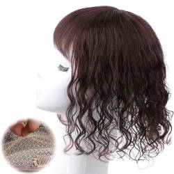 Echthaar-Topper für Frauen, 13 x 14 cm, lockiges Haar, Seidenbasis mit Pony, natürlich aussehend(Brown,Hair 25cm) von ZBYXPP