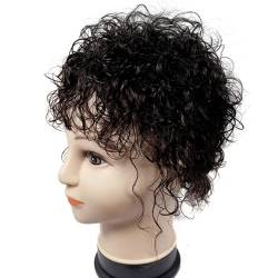 Echthaar-Topper für Frauen, 5,9/11 Zoll Locken-Topper-Haarteil, Clip-in-Wellen-Haar-Topper für dünner werdendes Haar(Black,15cm-5.9in) von ZBYXPP