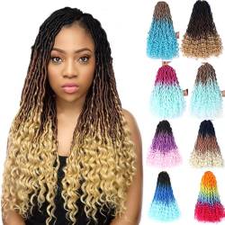 Faux Loks Zigeuner Göttin Dreadlocks Häkeln Farbverlauf mit Gewellten Enden Haarverlängerung lockigem Zopf 20 Zoll für Frauen(Brown Blonde,5 Pack) von ZBYXPP