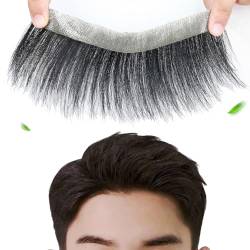 Frontal-Haarteil für Männer, Echthaar, V-Form, natürliches Haaransatz-Ersatzsystem, PU-dünne Hautbasis(Hair-1.5,0.8 * 6.3in) von ZBYXPP
