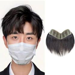 Frontal-Haarteil für Männer, V-Loop-Haut-PU für Geheimratsecken, V-förmiges Herren-Ersatzsystem für natürliche Haarlinien(Black,1.18 * 6.3inch) von ZBYXPP