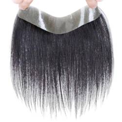 Frontal-Haarteil für Männer, natürliches schwarzes Stirn-Haaransatz-Toupet, reines Echthaar, V-Form, Herren-Topper-Haarsysteme für Haarausfall(Black,2.5 * 16cm) von ZBYXPP