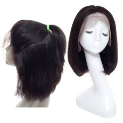 Frontal-Spitzenperücken, Echthaar, 13 x 4 HD-Spitze, kurze Bob-Perücke, vorgezupft, mit feinem Haar für Frauen, täglicher Gebrauch, 150% Dichte(Black,12in-30.5cm) von ZBYXPP