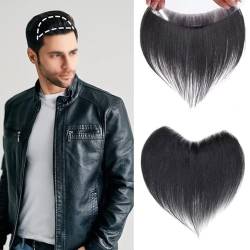 Frontaler Haarteil für Männer, Echthaar-Haut-PU-Mann-Haarteile Frontaler Haaraufsatz für fliehende natürliche V-förmige Stirn bei Haarausfall(Black,0.86 * 6.3in) von ZBYXPP