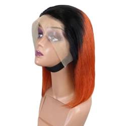 Gerade Bob-Perücke mit Spitze vorne, Ingwer-Orange-Spitze, kurzer Bob, 13 x 4 bis zum Ohr, menschlich, 200% Dichte für Frauen(1B/350,10inch(25cm)) von ZBYXPP