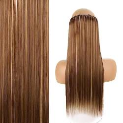 Glatte Unsichtbare Draht Haar Extentions Einstellbar Synthetik Halo Haarverlängerung für Frauen Ohne Clip Bunt 22 Zoll(Hl Brown) von ZBYXPP