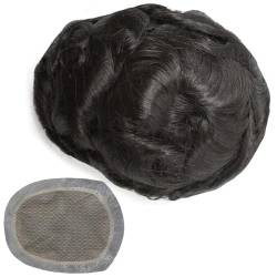 Haar-Toupet-System für Männer, 6 Zoll lang, atmungsaktive Spitze + PU-Haken, Echthaar, Haarteil, Perückensystem für Männer mit Haarausfall im Alltag(Black,13 * 18cm) von ZBYXPP