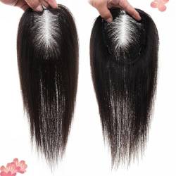 Haaraufsatz für Frauen, Echthaar-Clip-in-Haaraufsatz, Top-Haarverlängerungen für dünner werdendes Haar(13 * 14cm,Hair 20cm) von ZBYXPP