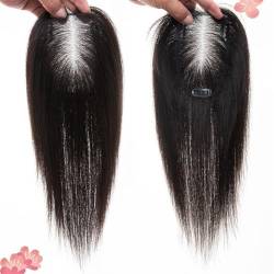 Haaraufsatz für Frauen, Echthaar-Clip-in-Haaraufsatz, Top-Haarverlängerungen für dünner werdendes Haar(9 * 14cm,Hair 20cm) von ZBYXPP
