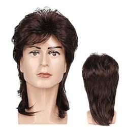 Hair Toupee for Men, Vokuhila-Perücken für Männer, 80er-Jahre-Kostüme, ausgefallenes Partyzubehör, Cosplay-Perücke für männliche tägliche Party(Dark Brown) von ZBYXPP