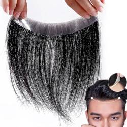 Herren-Toupet-Haaransatz, natürliche schwarze Haarverlängerung für frontales Haarteil, Echthaar, V-förmiger Topper, PU, dünne Haut(Black,2 * 16-25CM) von ZBYXPP
