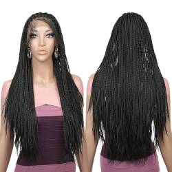 Knotenlose Box-geflochtene Perücke, 32-Zoll-synthetische geflochtene Damenperücken mit Spitzenfront und feinem Haar, lang, schwarz von ZBYXPP